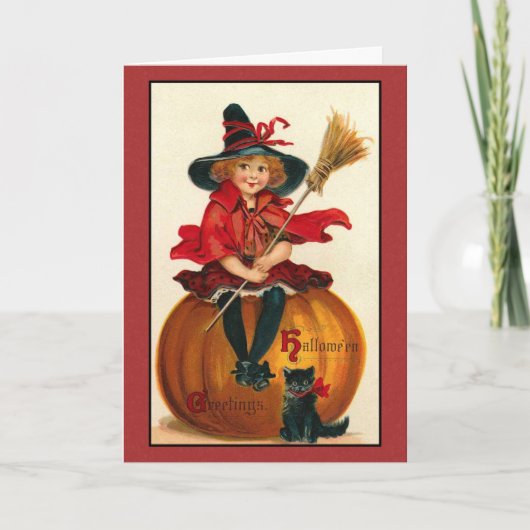 Vintage Halloween Cat and Girl Card Karte (Vorderseite)