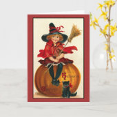 Vintage Halloween Cat and Girl Card Karte (Gelbe Blume)