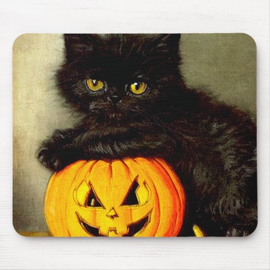 Vintage Halloween Cat and Jack-o’-Laterne Mousepad (Vorne)