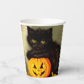 Vintage Halloween Cat and Jack-o’-Laterne Pappbecher (Rückseite)