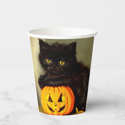 Vintage Halloween Cat and Jack-o’-Laterne Pappbecher (Vorderseite)