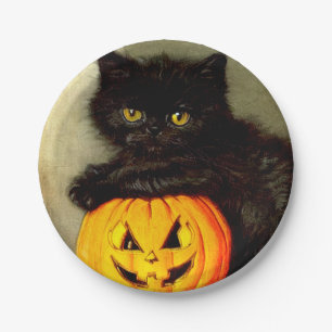 Vintage Halloween Cat and Jack-o’-Laterne Pappteller