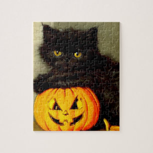 Vintage Halloween Cat and Jack-o’-Laterne Puzzle