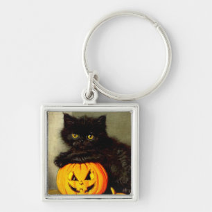 Vintage Halloween Cat and Jack-o’-Laterne Schlüsselanhänger
