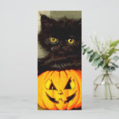 Vintage Halloween Cat and Jack-o’ Laternenkarte (Stehend Vorderseite)