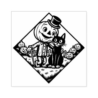 Vintage Halloween Cat and Scarecrow Rubber Stamp Gummistempel