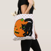 Vintage Halloween Cat und Jack O' Lantern Tasche (Von Nahem)