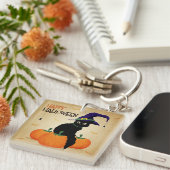 Vintage Halloween Cat und Kürbis | Schlüsselanhäng Schlüsselanhänger (Vorderseite rechts)