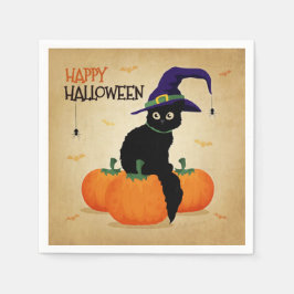 Vintage Halloween Cat und Kürbis | Serviette