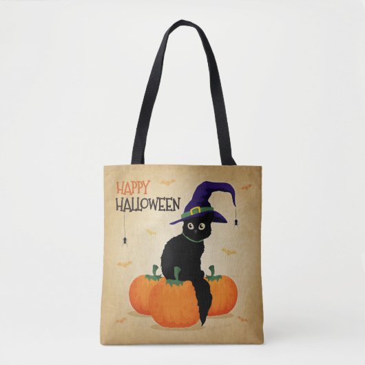 Vintage Halloween Cat und Kürbis | Tragetasche Tasche (Vorderseite)