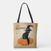 Vintage Halloween Cat und Kürbis | Tragetasche Tasche (Rückseite)