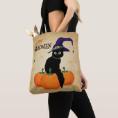 Vintage Halloween Cat und Kürbis | Tragetasche Tasche (Von Nahem)