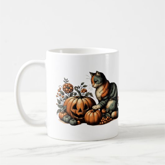 Vintage Halloween Cat und Pumpkin Kaffeetasse (Links)