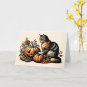Vintage Halloween Cat und Pumpkin Karte (Gelbe Blume)