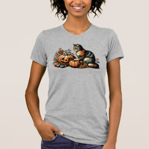 Vintage Halloween Cat und Pumpkin T-Shirt
