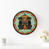 Vintage Halloween Cats Clock Große Wanduhr (Zuhause)