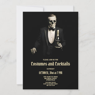 Vintage Halloween-Cocktails und Kostüme laden ein Feiertagskarte