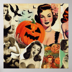 Vintage Halloween-Collage-Illustration Poster