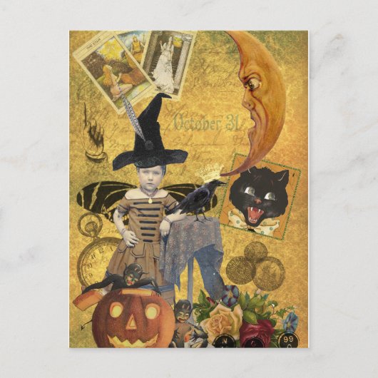 Vintage Halloween-Collagen-Postkarte Feiertagspostkarte (Vorderseite)