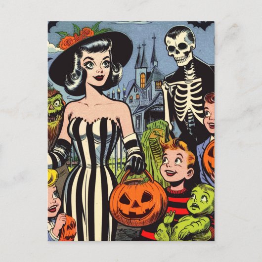 Vintage Halloween-Comicen Postkarte (Vorderseite)