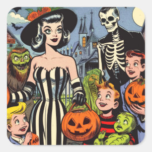 Vintage-Halloween-Comics Quadratischer Aufkleber
