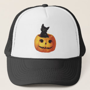 Vintage Halloween, Cute Black Cat in a Pumpkin Truckerkappe