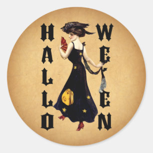 Vintage-Halloween-Dame Runder Aufkleber
