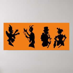 Vintage-Halloween-Dämon-Teufel-Silhouetten Poster