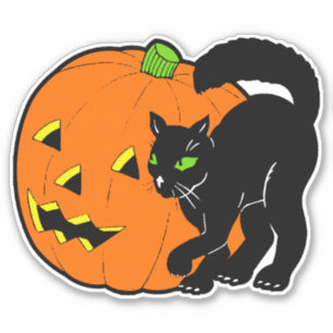 Vintage Halloween Dekoration Black Cat und Pumpkin Aufkleber
