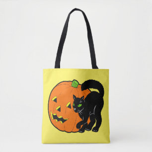 Vintage Halloween-Dekoration schwarze Katze Kürbis Tasche