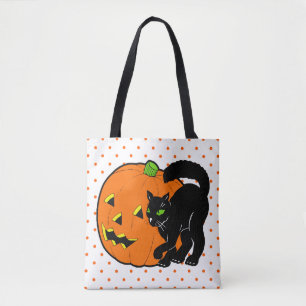 Vintage Halloween-Dekoration schwarze Katze Kürbis Tasche