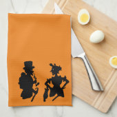 Vintage Halloween-Demon-Silhouetten Geschirrtuch (Viertel Falte)