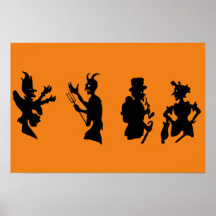 Vintage Halloween-Demon-Silhouetten Poster