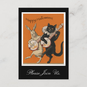 Vintage-Halloween-Einladung - Lustige schwarze Kat Einladung