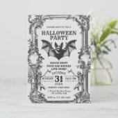Vintage-Halloween-Einladung mit Skeletten und Fled Einladung (Stehend Vorderseite)