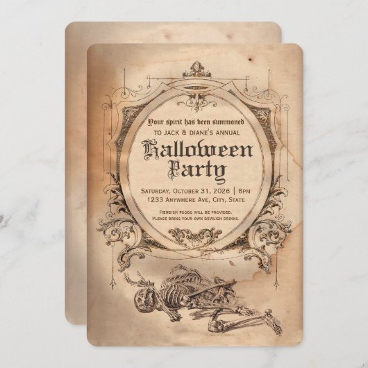 Vintage Halloween Einladung Viktorianisch Gothic (Vorne/Hinten)