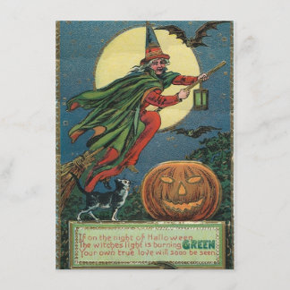 Vintage-Halloween-Einladungen einer fliegenden Hex Einladung