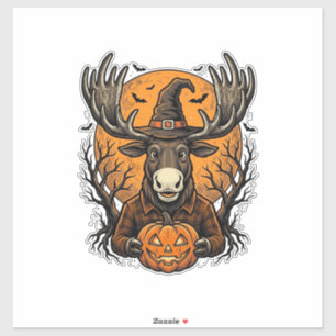 Vintage-Halloween-Elch-Kürbis-Hexenhut-Shirt_1 Aufkleber