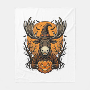 Vintage-Halloween-Elch-Kürbis-Hexenhut-Shirt_1 Fleecedecke