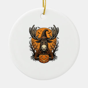 Vintage-Halloween-Elch-Kürbis-Hexenhut-Shirt_1 Keramik Ornament