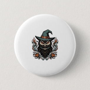 Vintage-Halloween-Eule-Hexenhut-Vektordesign_1 Button