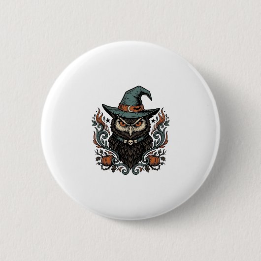 Vintage-Halloween-Eule-Hexenhut-Vektordesign_1 Button (Vorderseite)