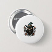 Vintage-Halloween-Eule-Hexenhut-Vektordesign_1 Button (Vorne & Hinten)