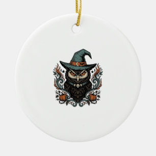 Vintage-Halloween-Eule-Hexenhut-Vektordesign_1 Keramik Ornament