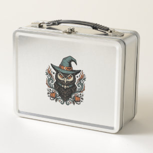 Vintage-Halloween-Eule-Hexenhut-Vektordesign_1 Metall Brotdose