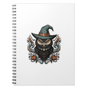 Vintage-Halloween-Eule-Hexenhut-Vektordesign_1 Notizblock