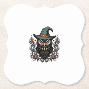 Vintage-Halloween-Eule-Hexenhut-Vektordesign_1 Untersetzer