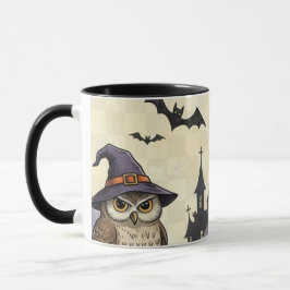 Vintage-Halloween-Eule-Kürbis-Skelett-Gruselig Tasse