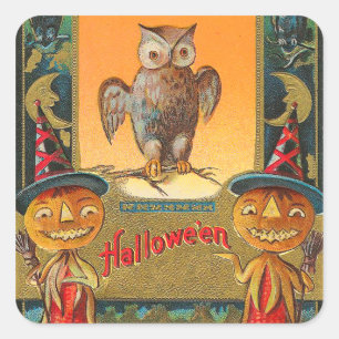 Vintage Halloween-Eulen-Aufkleber - Trick oder Quadratischer Aufkleber