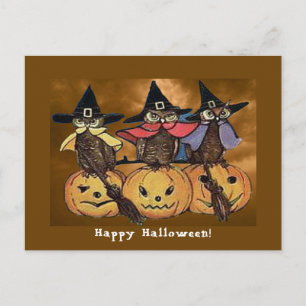 Vintage-Halloween-Eulen und Jack o' Lanterns Postkarte